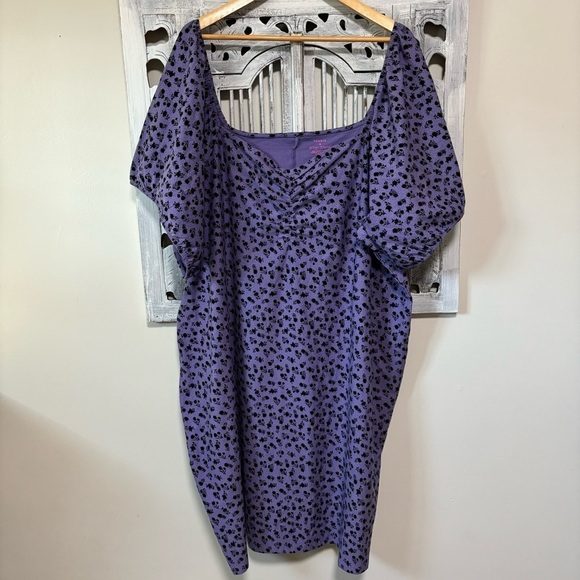 Torrid Betsey Johnson Mini Foxy Ruched Black Floral Purple Cotton Dress NWOT 6X - Picture 6 of 11
